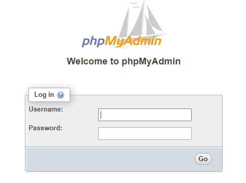 Image of the phpMyAdmin Login Form